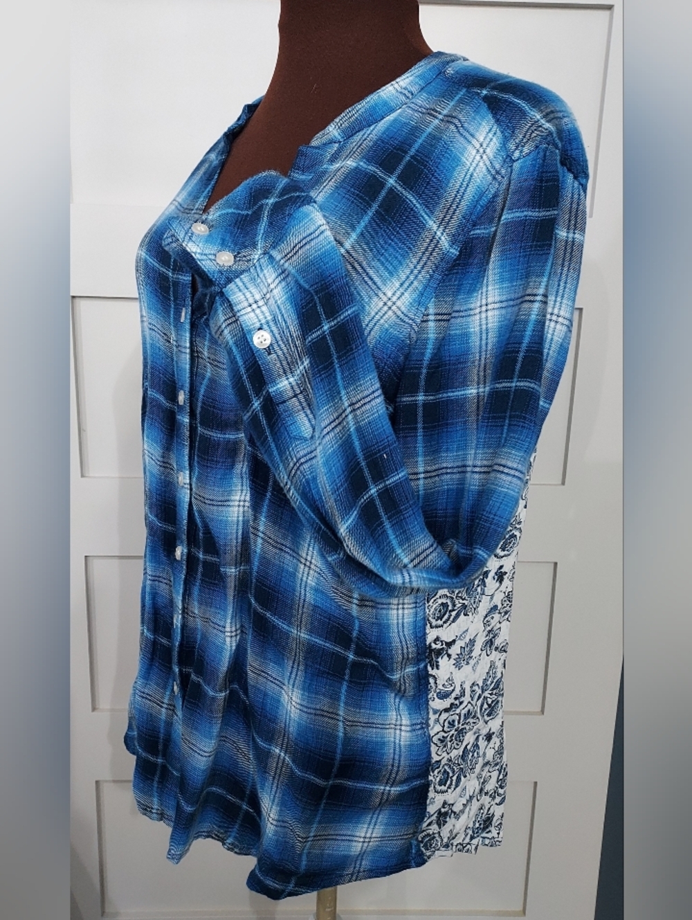 EUC PANHANDLE LADIES Blue Plaid FLANNEL WESTERN Size XL - Picture 4 of 5